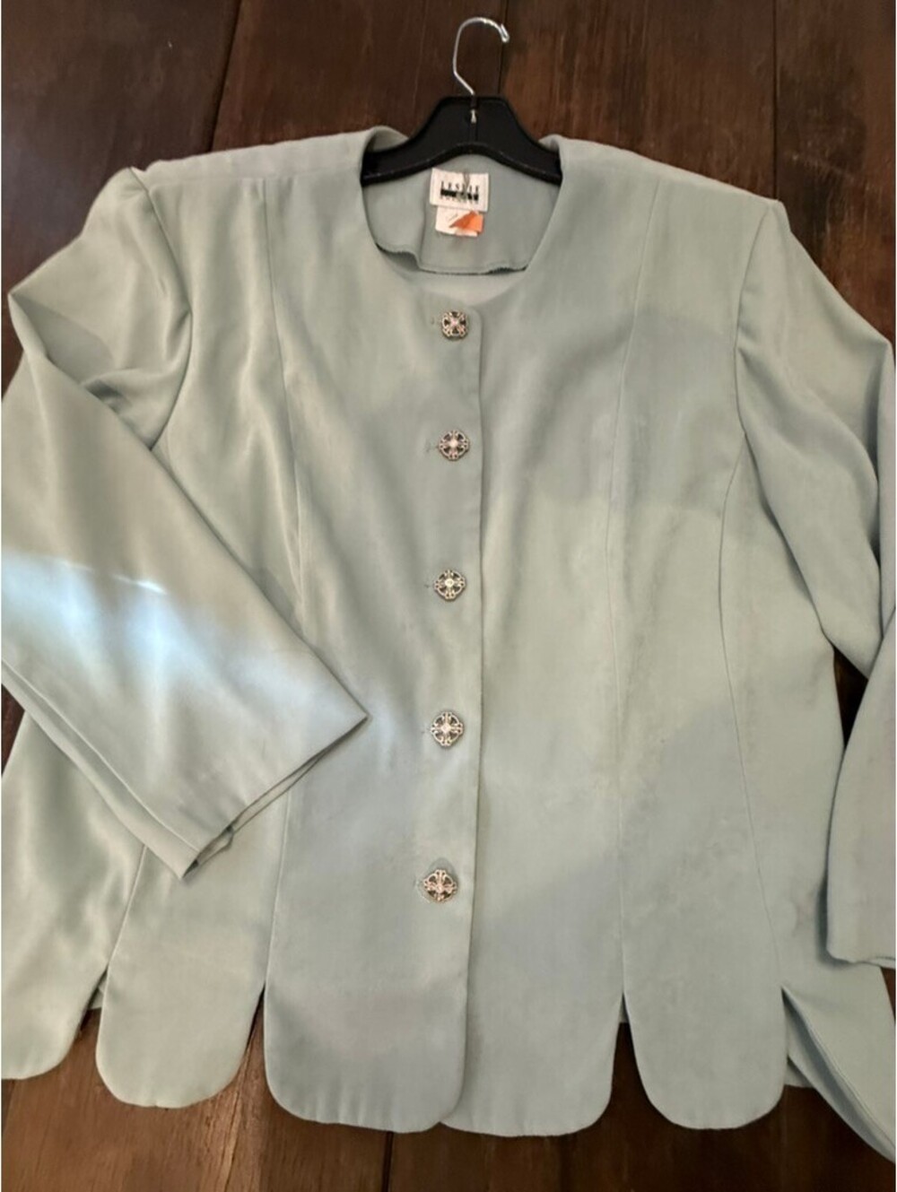 Leslie Fay Light Green Scalloped Edge Blazer Jacket